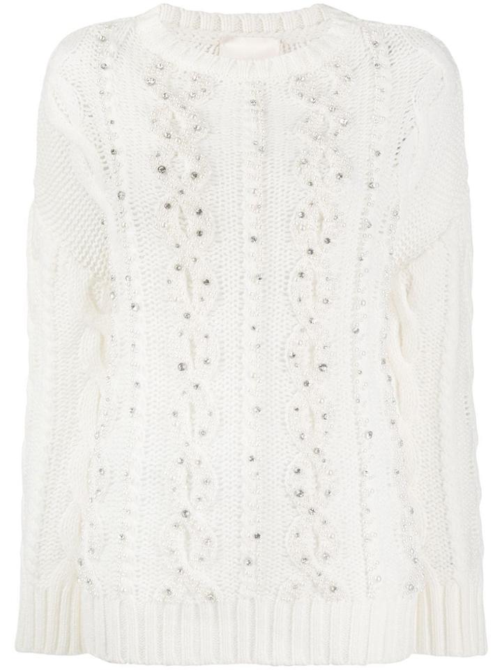 Semicouture Embellished Cable Knit Jumper - White