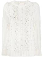 Semicouture Embellished Cable Knit Jumper - White