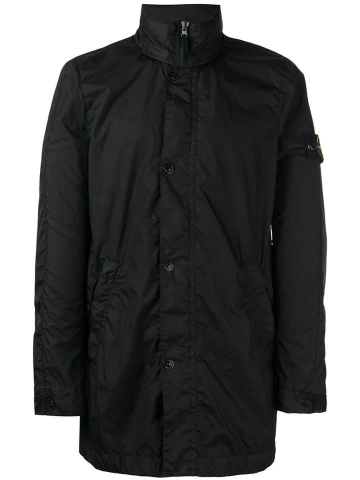 Stone Island Logo Patch Zip Jacket, Men's, Size: Medium, Black, Polyamide