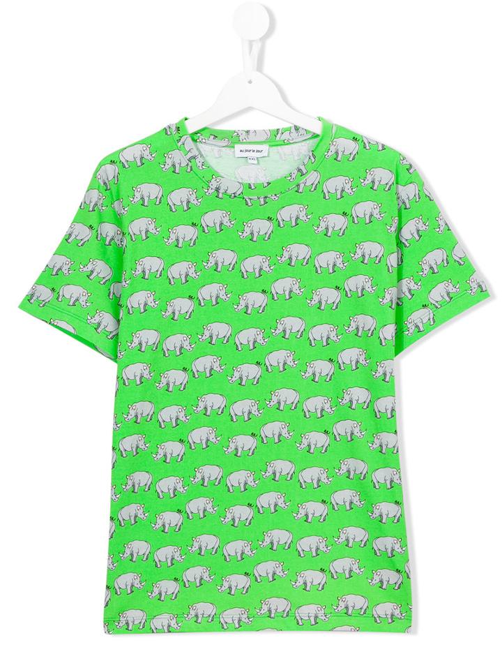 Au Jour Le Jour Kids Rhinoceros Print T-shirt, Boy's, Size: 14 Yrs, Green