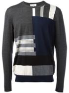 Salvatore Ferragamo Patterned Stripe Jumper, Men's, Size: Medium, Grey, Virgin Wool