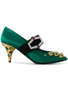 Prada Mary Jane Jewelled 75 Pumps - Green