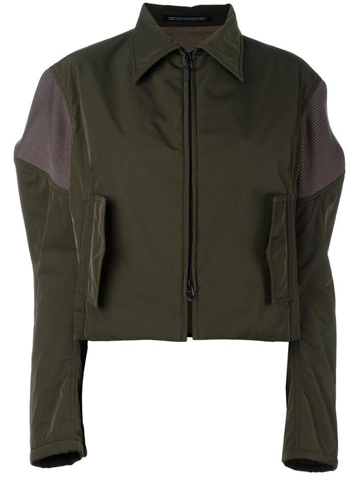 Yohji Yamamoto Puff Sleeve Contrast Cropped Jacket, Women's, Size: 1, Green, Acrylic/polyester/wool