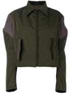 Yohji Yamamoto Puff Sleeve Contrast Cropped Jacket, Women's, Size: 1, Green, Acrylic/polyester/wool