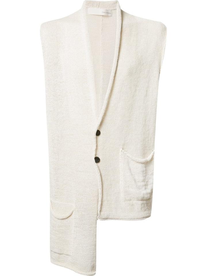 Isabel Benenato Asymmetric Sleeveless Cardigan, Men's, Size: Large, White, Cotton