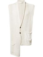 Isabel Benenato Asymmetric Sleeveless Cardigan, Men's, Size: Large, White, Cotton
