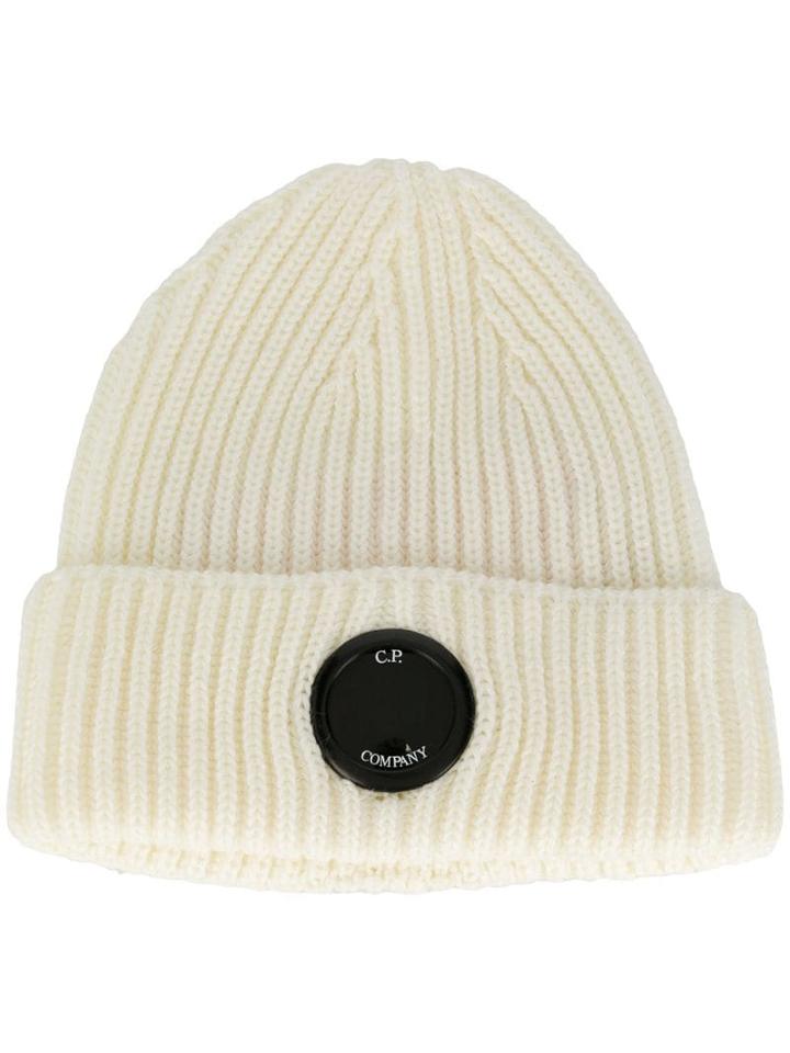 Cp Company Lens Ribbed Beanie - White