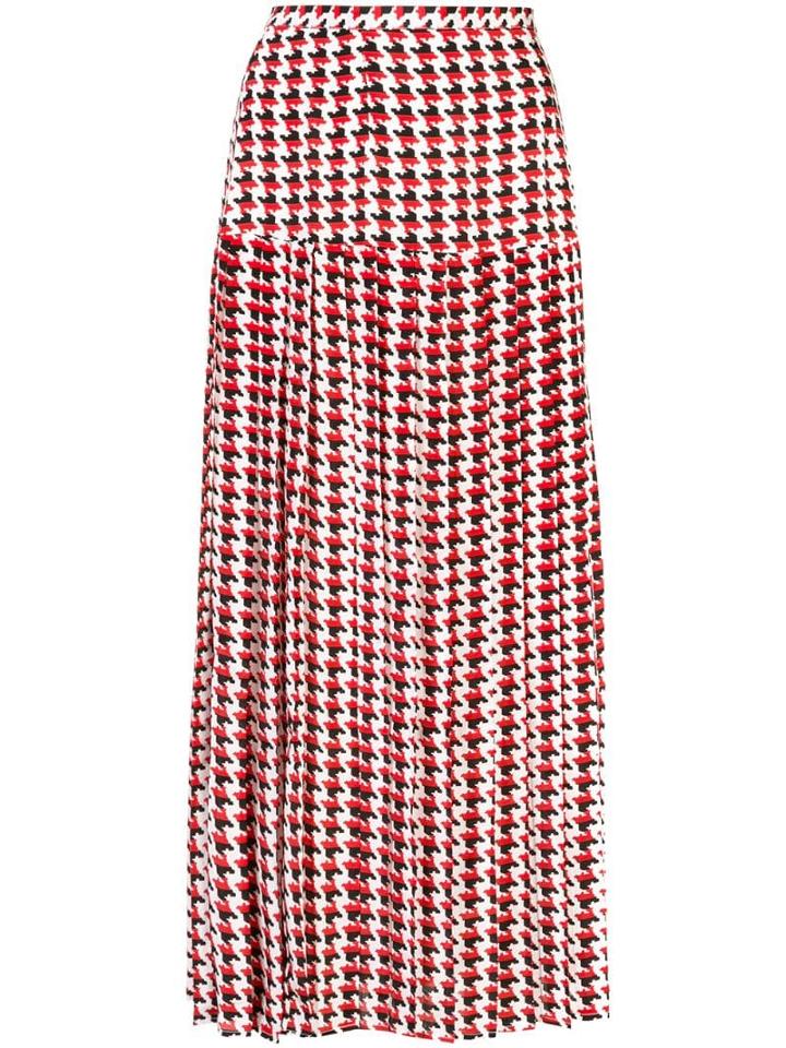 Rixo Tina Houndstooth Pleated Skirt - Red