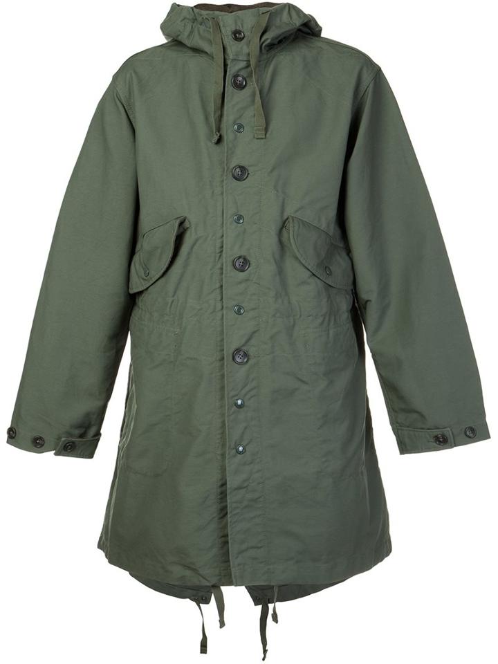 Engineered Garments Buttoned Hooded Jacket, Men's, Size: Small, Green, Cotton