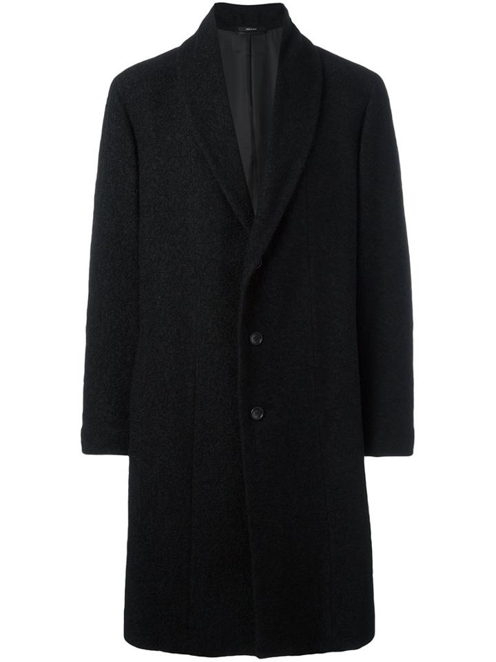Issey Miyake Men Single Breasted Coat, Size: 4, Black, Nylon/polyester/cupro/wool
