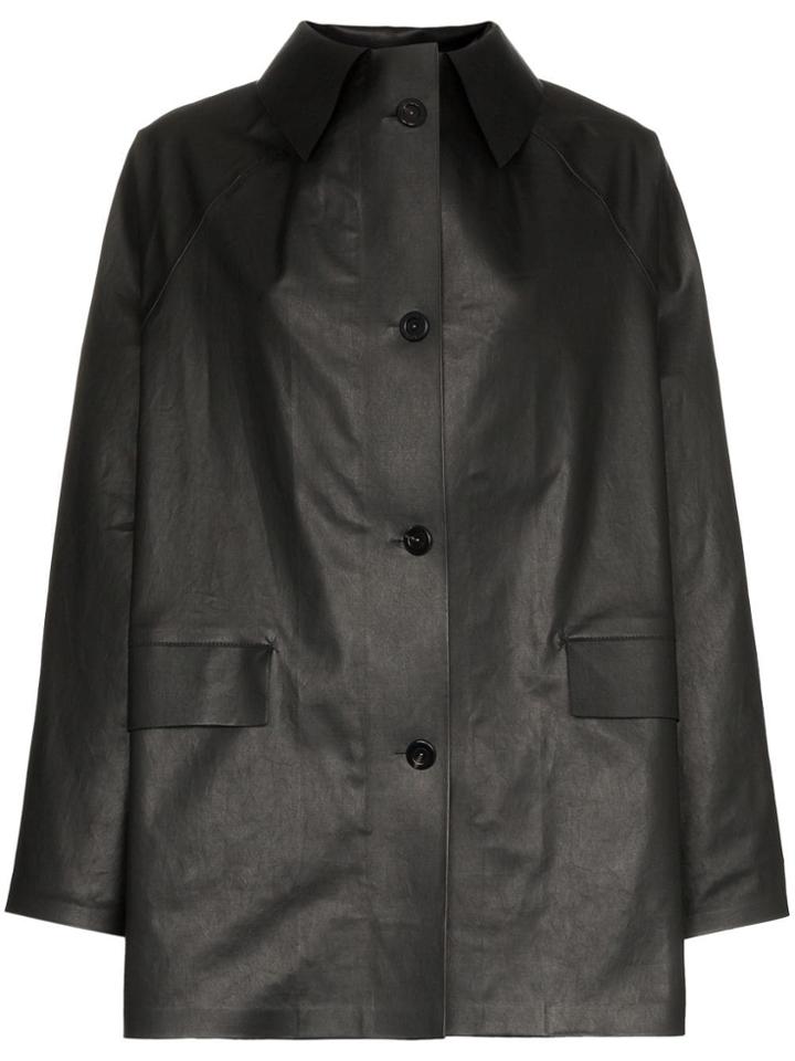 Kassl Button Down Oilcloth Coat - Black