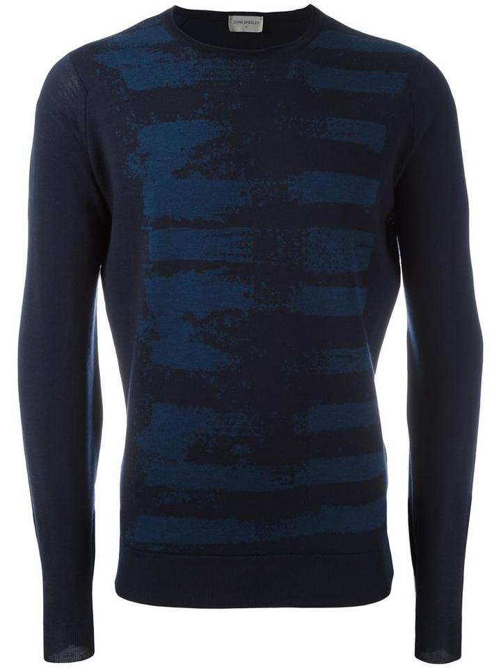 John Smedley Abstract Pattern Jumper, Men's, Size: Large, Blue, Virgin Wool