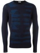 John Smedley Abstract Pattern Jumper, Men's, Size: Large, Blue, Virgin Wool