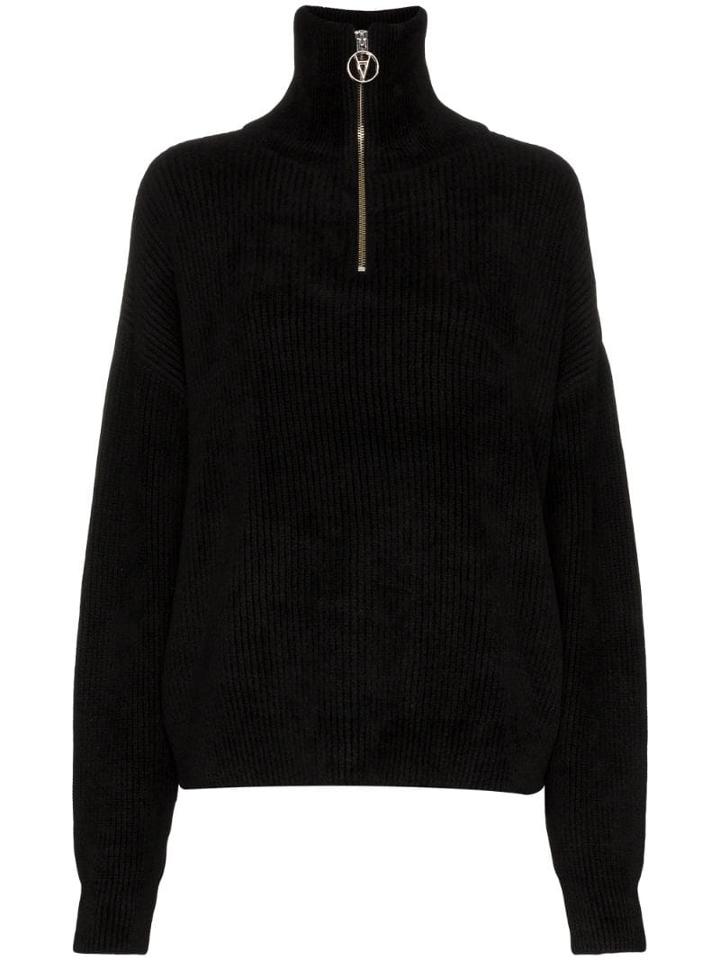 Filles A Papa Half-zip Ribbed Jumper - Black