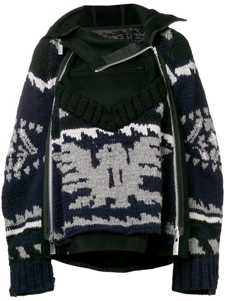 Sacai Oversized Knitted Jacket - Blue
