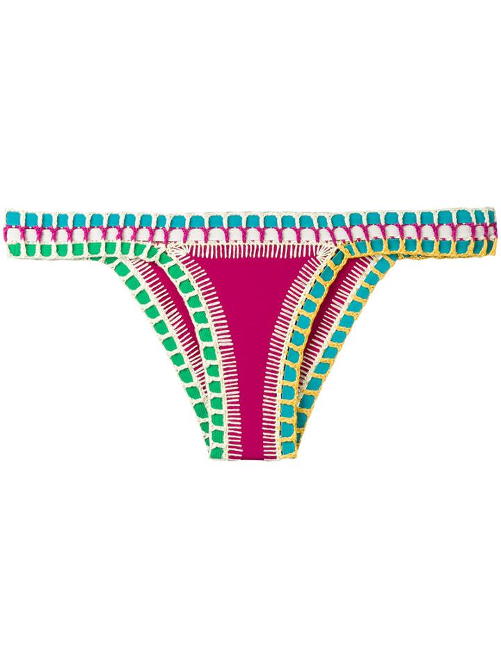 Kiini - Embroidered Coco Bikini Bottom - Women - Cotton/nylon/polyester/spandex/elastane - S, Pink/purple, Cotton/nylon/polyester/spandex/elastane