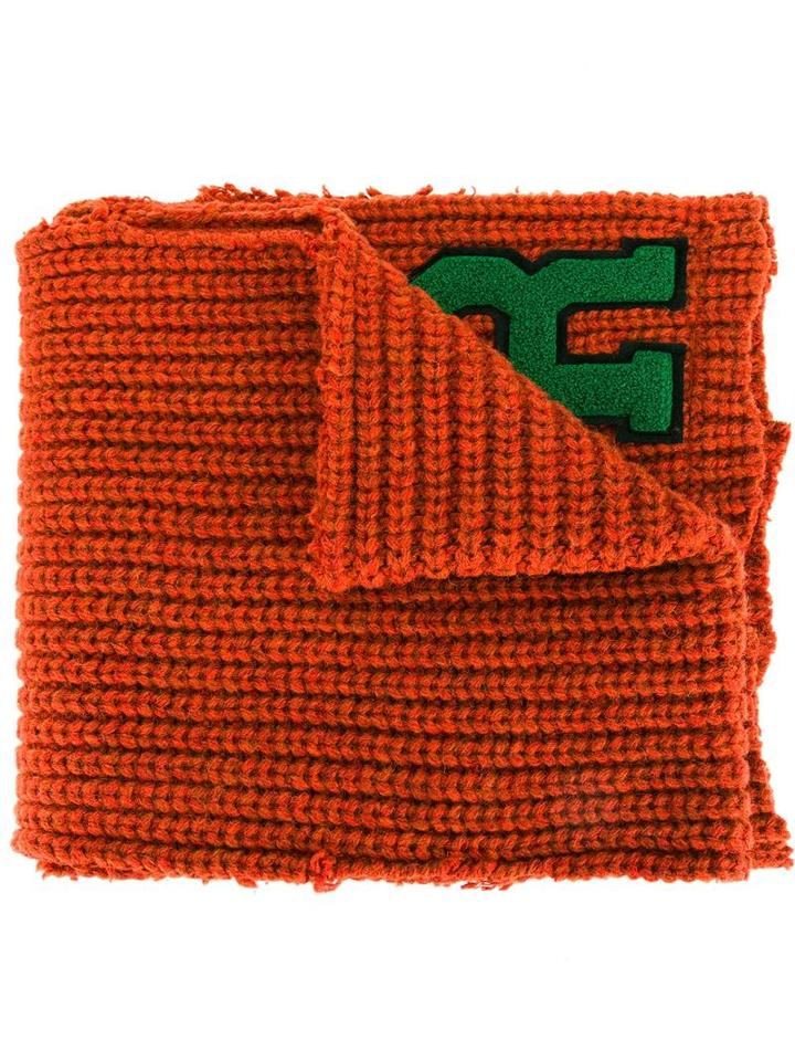 Raf Simons 'r' Ribbed Scarf, Men's, Yellow/orange, Virgin Wool