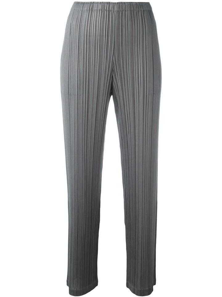 Pleats Please By Issey Miyake Pleated Cropped Trousers, Women's, Size: 4, Grey, Polyester