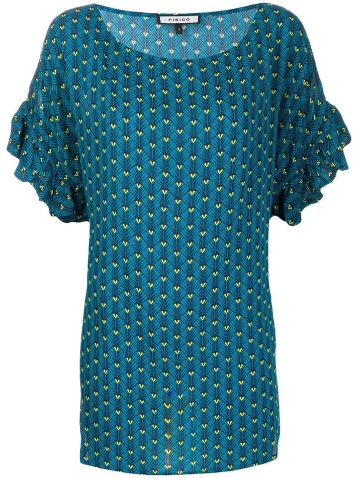 Fisico Geometric Print Long Blouse - Blue