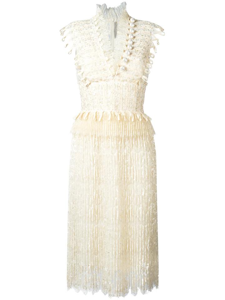 Ermanno Scervino - V-neck Fringed Midi Dress - Women - Silk/polyamide/viscose - 40, White, Silk/polyamide/viscose