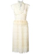 Ermanno Scervino - V-neck Fringed Midi Dress - Women - Silk/polyamide/viscose - 40, White, Silk/polyamide/viscose