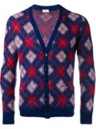 Saint Laurent Argyle Cardigan, Men's, Size: Medium, Red, Nylon/mohair/wool