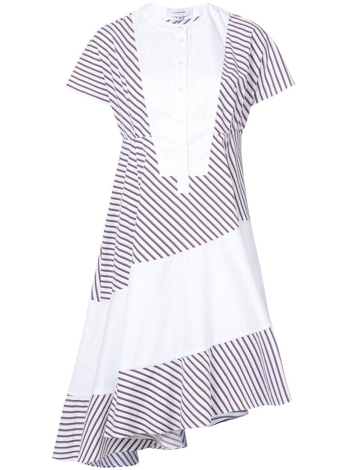 Carven Asymmetric Hem Striped Dress - White