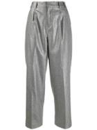 Pt01 Metallic Cropped Trousers - Silver