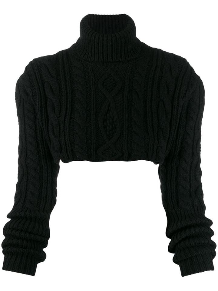 Andrea Ya'aqov Cable Knit Cropped Jumper - Black