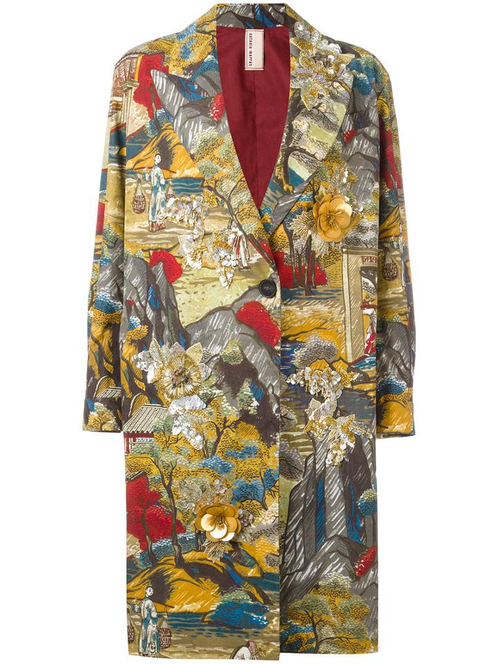 Antonio Marras Printed Single Breasted Coat, Women's, Size: 38, Cotton/polyamide/viscose/glass