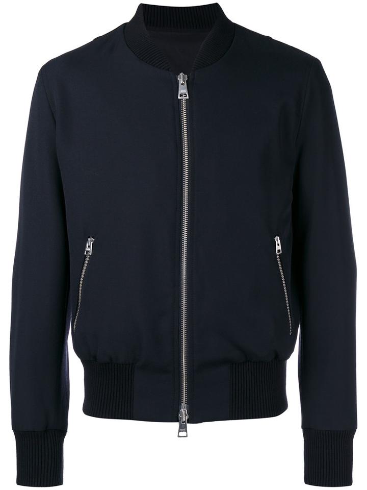 Ami Alexandre Mattiussi Zipped Pockets Bomber Jacket, Men's, Size: Medium, Blue, Cotton/wool/acetate/polyester