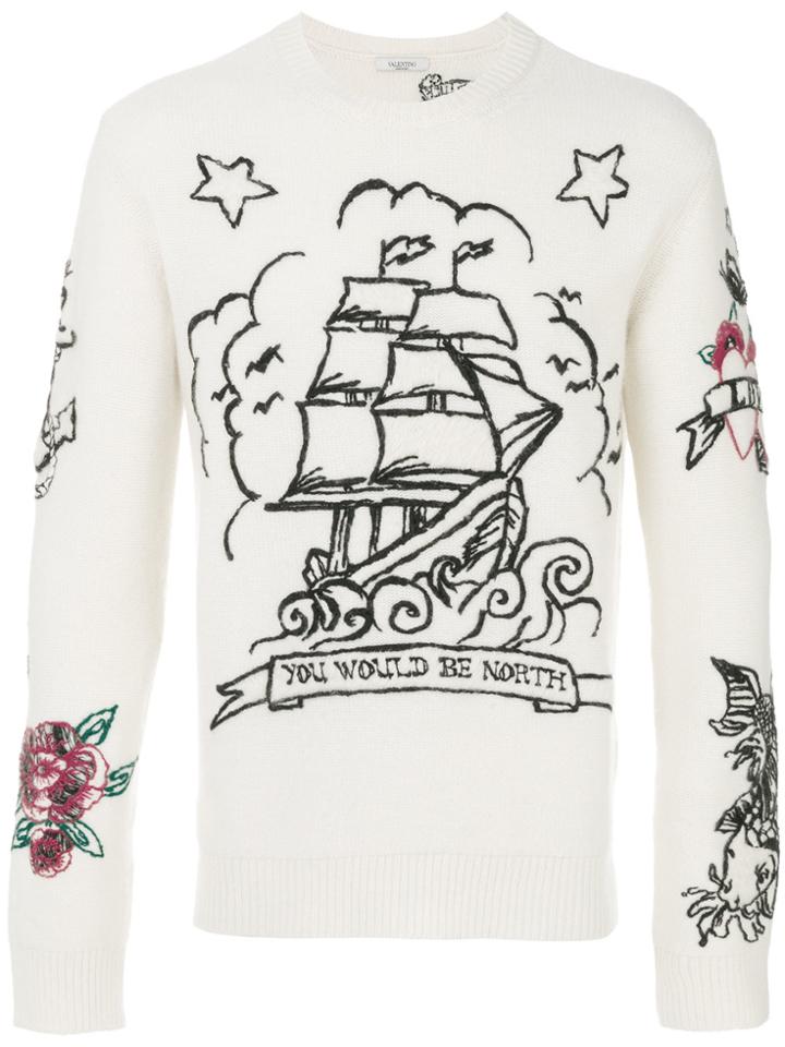 Valentino Tattoo Embroidered Jumper - White