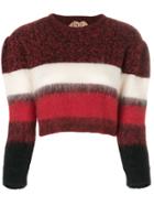 No21 Cropped Stripe Sweater - Red