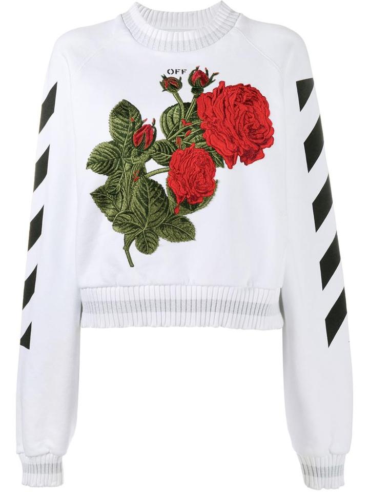 Off-white Rose-embroidered Sweatshirt, Women's, Size: Medium, White, Cotton/polyamide/polyester/viscose