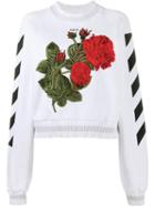 Off-white Rose-embroidered Sweatshirt, Women's, Size: Medium, White, Cotton/polyamide/polyester/viscose
