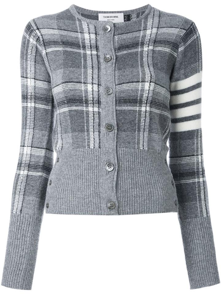 Thom Browne Checked Cardigan, Women's, Size: 42, Grey, Wool