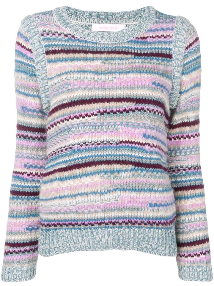 See By Chloé Striped Intarsia Jumper - Blue