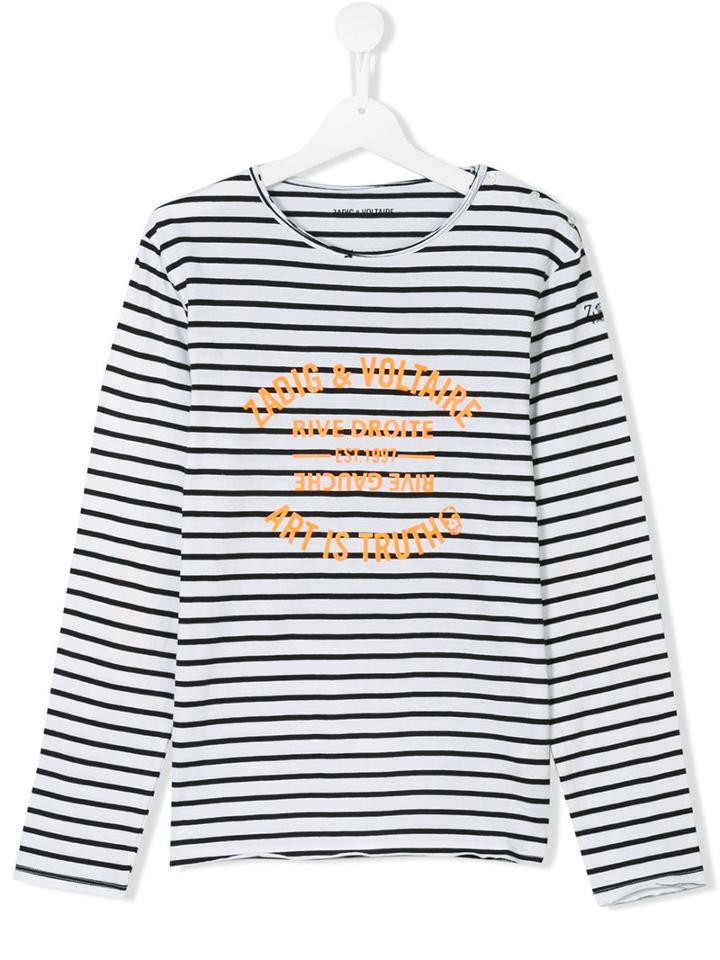 Zadig & Voltaire Kids Teen Striped Print Top, Boy's, Size: 16 Yrs, Black