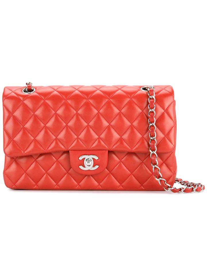 Chanel Vintage Double Flap Quilted Chain Shoulder Bag - Red