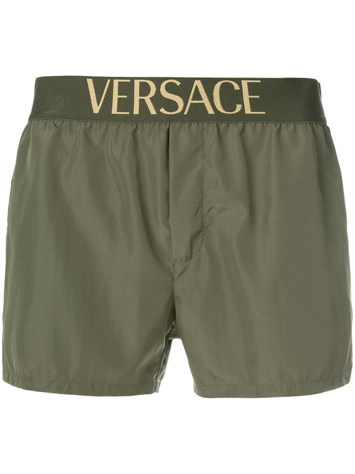 Versace Logo Waistband Swim Shorts - Green