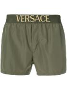 Versace Logo Waistband Swim Shorts - Green