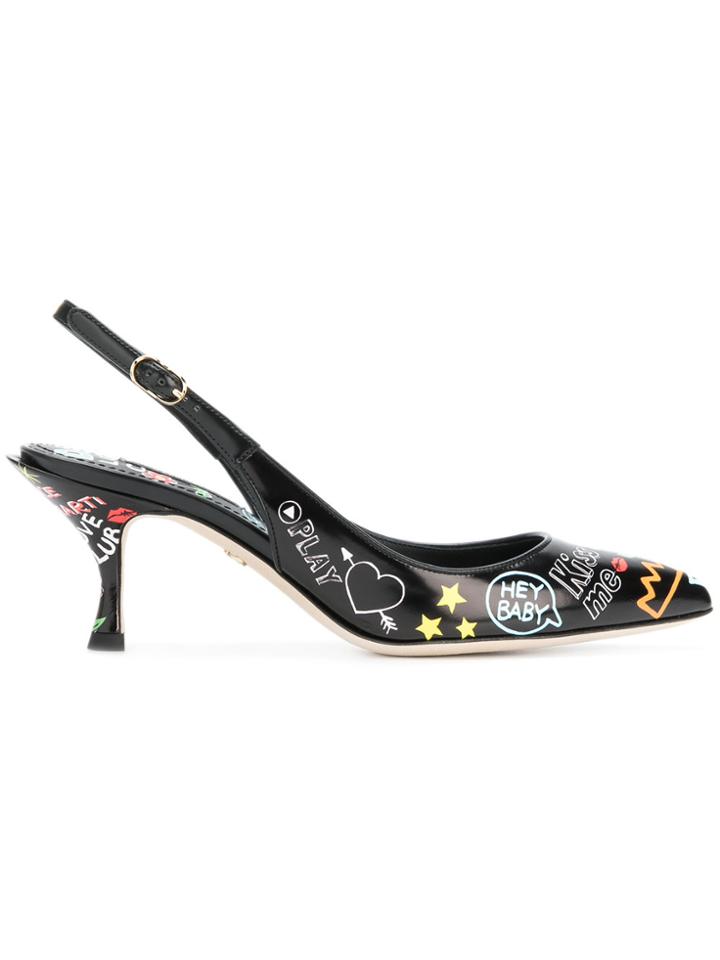 Dolce & Gabbana Lori Mural Printed Slingback Pumps - Black