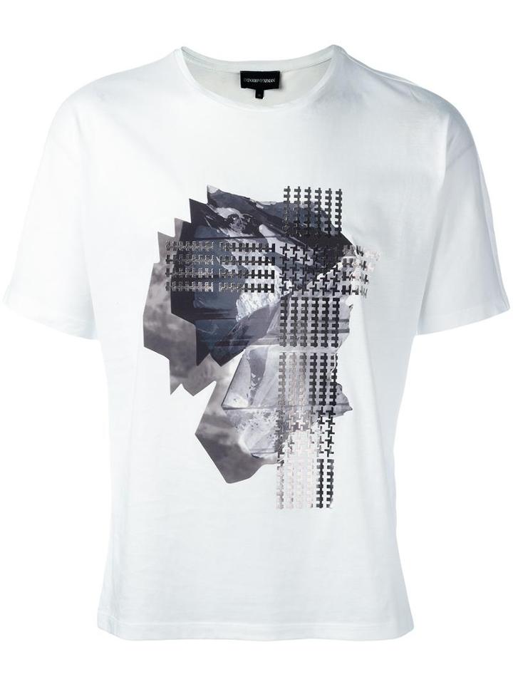 Emporio Armani Graphic Print T-shirt, Men's, Size: Xl, White, Cotton