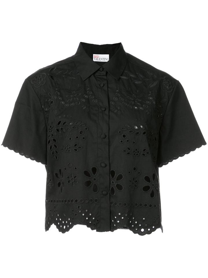 Red Valentino - Scallop Hem Cut-out Shirt - Women - Cotton - 42, Black, Cotton