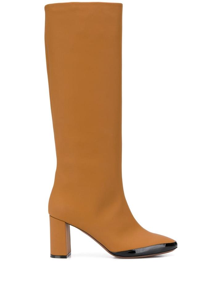 L'autre Chose Patent Trimmed Knee Length Boots - Brown