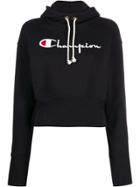 Champion Embroidered Logo Cropped Hoodie - Black