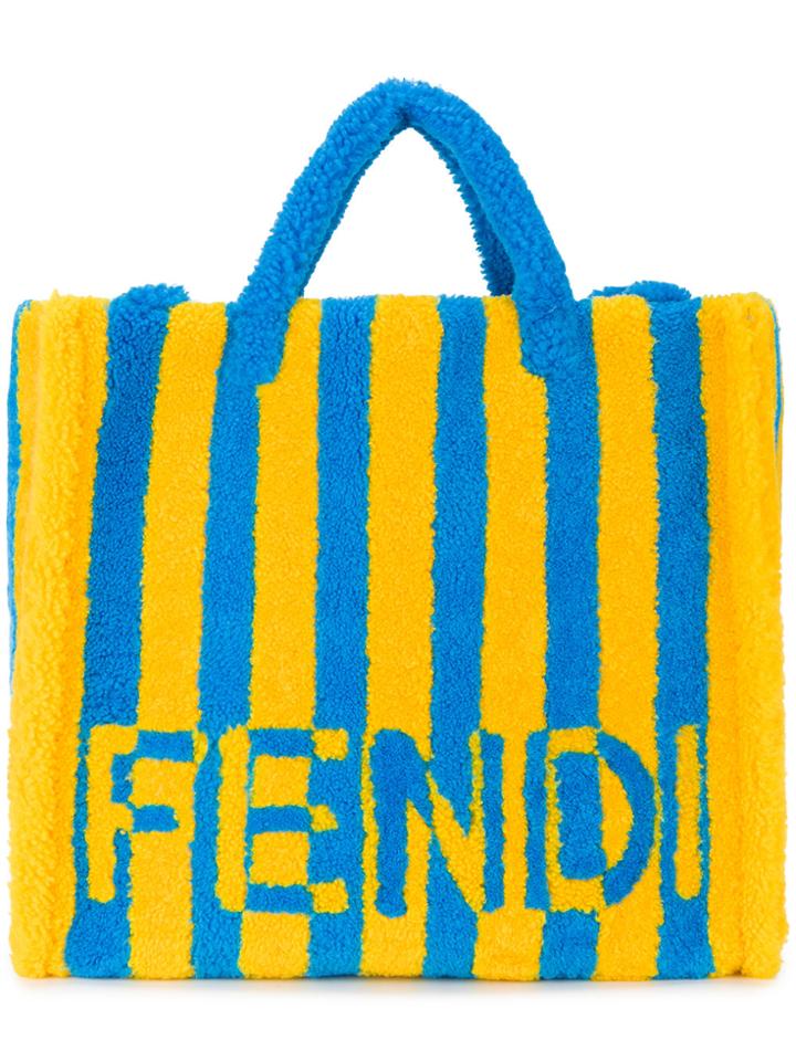 Fendi Shearling Striped Tote - Yellow & Orange