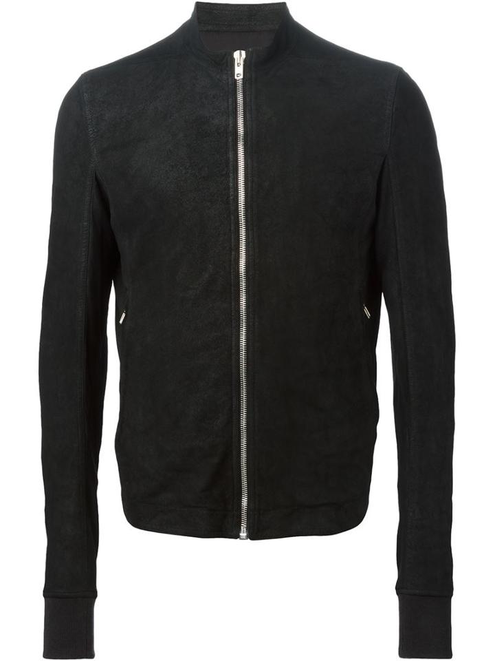 Rick Owens Band Collar Jacket, Men's, Size: 48, Black, Lamb Skin/cotton/viscose/cupro