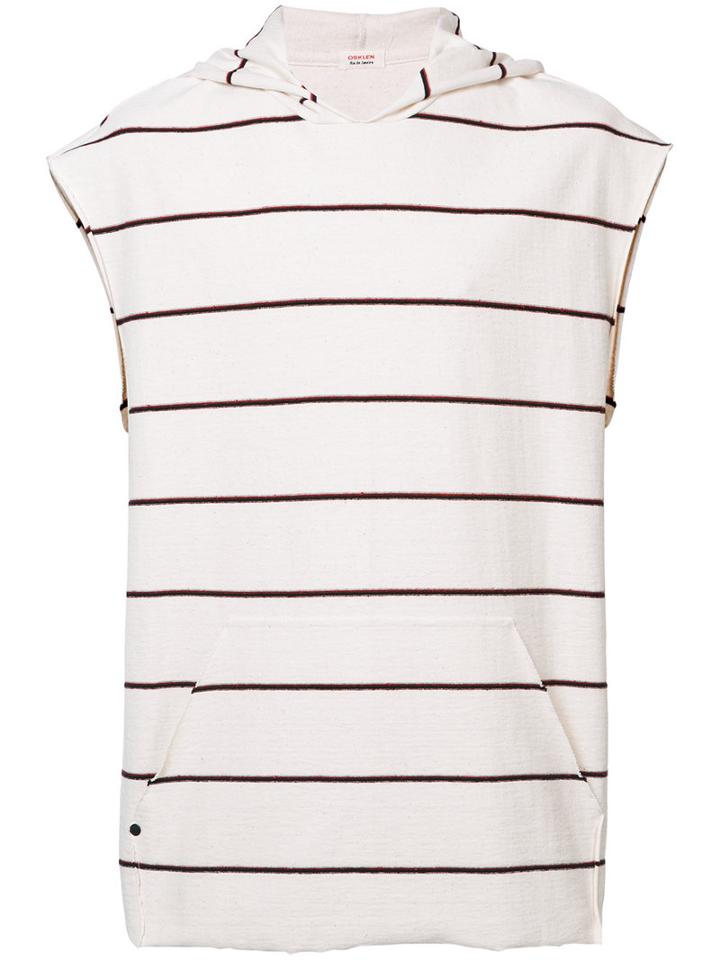 Osklen - Sleeveless Striped Hoodie - Men - Cotton - P, Nude/neutrals, Cotton