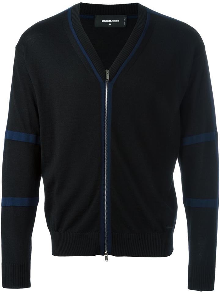 Dsquared2 Zipped Stripe Detail Cardigan, Men's, Size: Small, Black, Virgin Wool